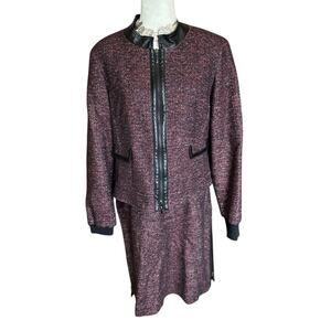 Worth NY Boucle Jacket/Skirt Suit Set, Hemp/Wool, Red & Black, Women’s Size 16